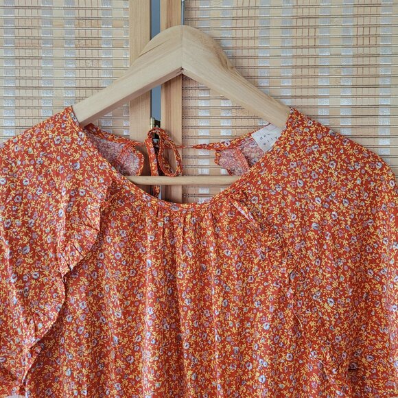 DEE ELLY Tiered Midi Orange Floral Spring and Summer Dress - Picture 6 of 6